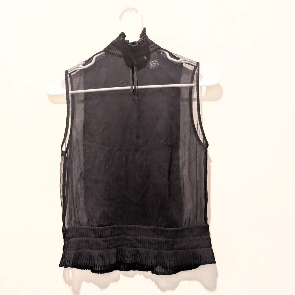 BCBGMaxAzria Black Sheer Sleeveless Pleated Drop Waist Top - Picture 1 of 6